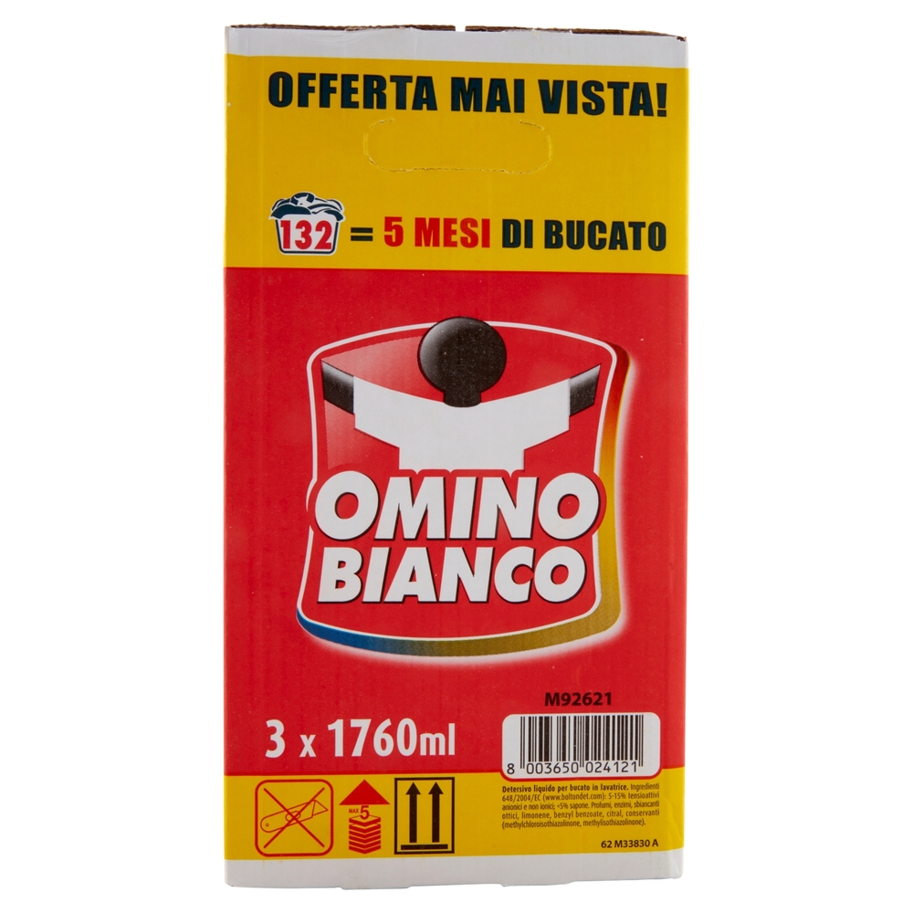Omino Bianco Detersivo Lavatrice Liquido Igienizzante 3 x 44 Lavaggi 3 x 1760 ml